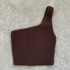 Aritzia Babaton Black Sculpt Knit One-Shoulder Tank Top